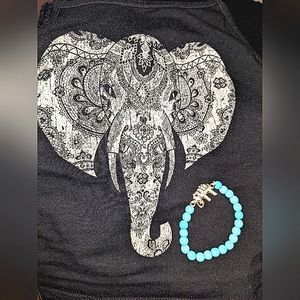 Last chance!Elephant Lovers Set Crop Top Size M plus Turquoise Stretchy Bracelet